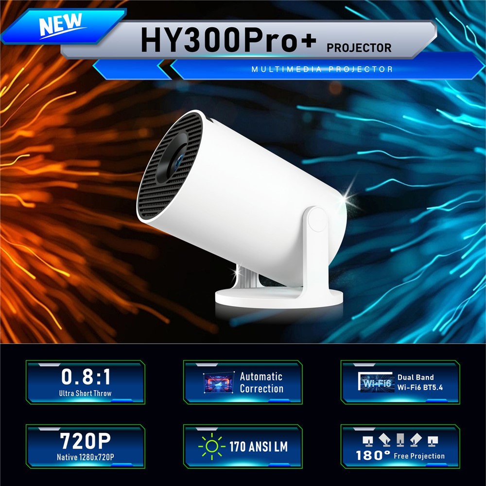 HY300 Pro+ Android 11.0 Mini Projector WiFi6 Bluetooth-Compatible 5.4 HD 720P 170 ANSI Lumens Home Theater Projector
