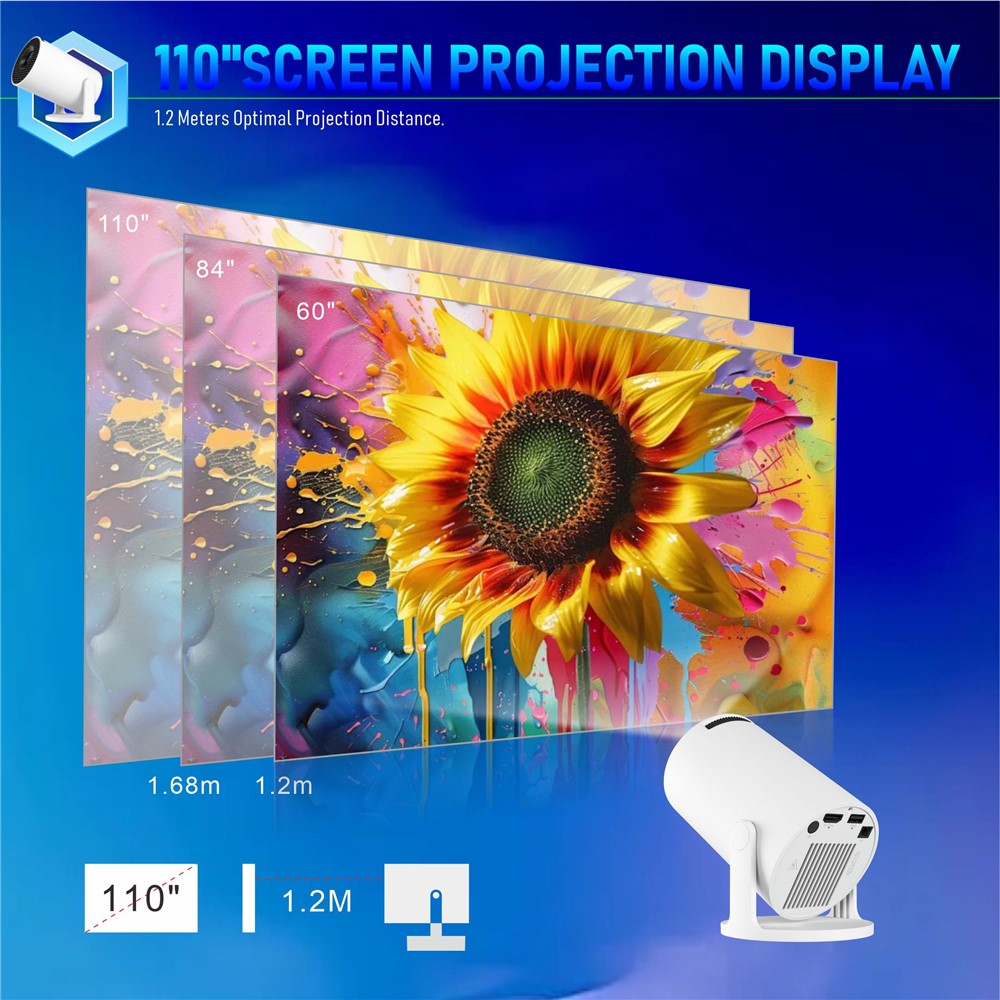 HY300 Pro+ Android 11.0 Mini Projector WiFi6 Bluetooth-Compatible 5.4 HD 720P 170 ANSI Lumens Home Theater Projector