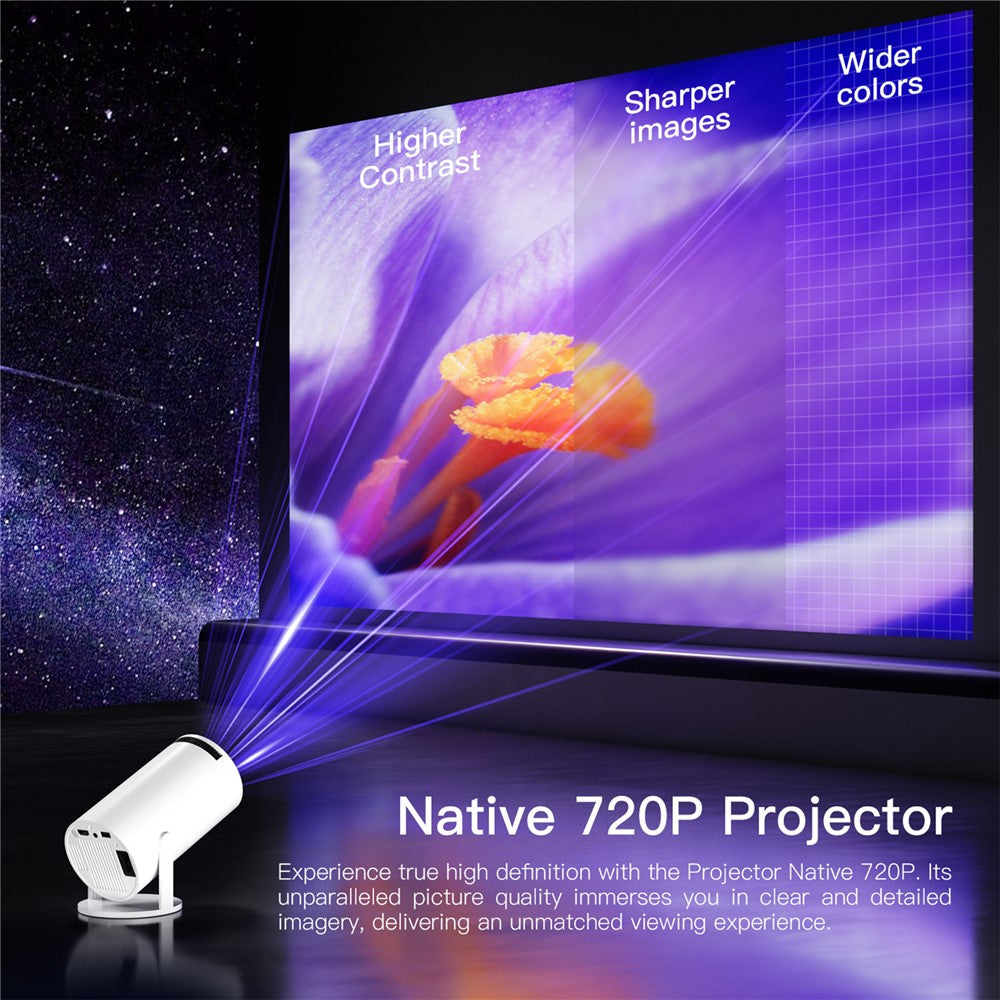 HY300-H713 600P Portable Mini Projector LED 130 ANSI Lumens Android 11 WiFi BT5.4 Projector for Home / Office