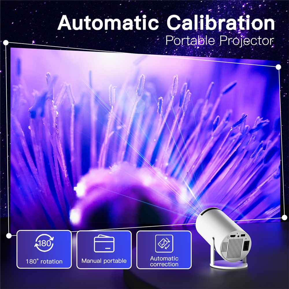 HY300-H713 600P Portable Mini Projector LED 130 ANSI Lumens Android 11 WiFi BT5.4 Projector for Home / Office