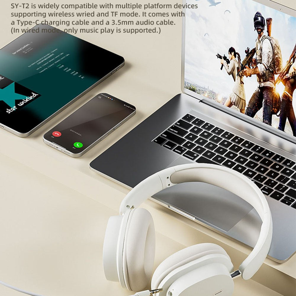 SY-T2 Wireless Over-Ear Bluetooth-compatible Headphone Foldable Headset with Built-In Noise Cancelling Microphone